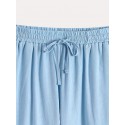 Solid Drawstring Waist Cotton Pants, Casual Slant Pocket Slim Comfy Pants, Women's Clothing