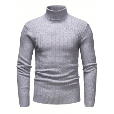 All Match Knitted Solid Sweater, Men's Casual Warm High Stretch Turtleneck Pullover Sweater For Men Fall Winter