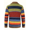 Elegant Retro Button Up Slightly Stretch Cardigan Jacket, Men's Casual Color Block Vintage Style V Neck Sweater Cardigan Coat For Fall Winter